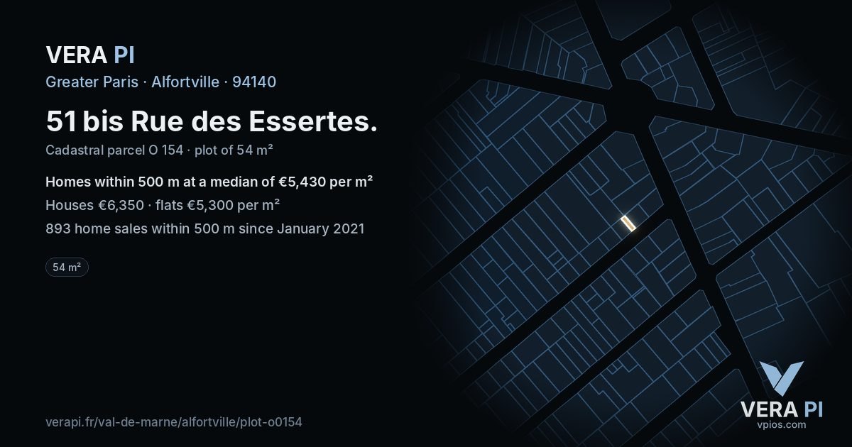 51 bis Rue des Essertes, Alfortville at night – the plot lit, the parcels around coloured by the prices near them