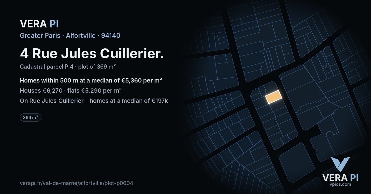 4 Rue Jules Cuillerier, Alfortville at night – the plot lit, the parcels around coloured by the prices near them