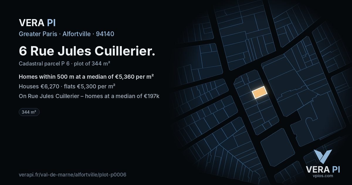 6 Rue Jules Cuillerier, Alfortville at night – the plot lit, the parcels around coloured by the prices near them