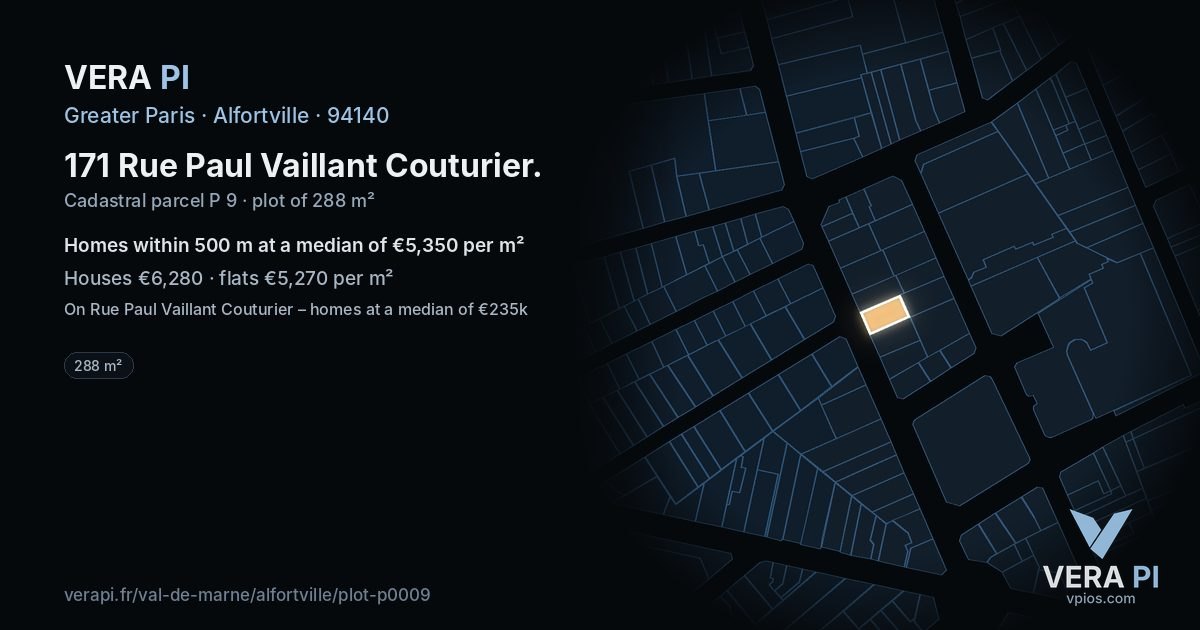 171 Rue Paul Vaillant Couturier, Alfortville at night – the plot lit, the parcels around coloured by the prices near them