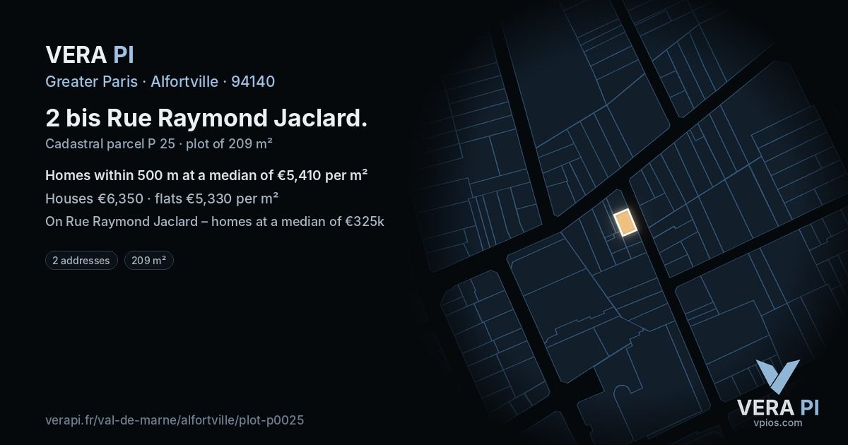 2 bis Rue Raymond Jaclard, Alfortville at night – the plot lit, the parcels around coloured by the prices near them