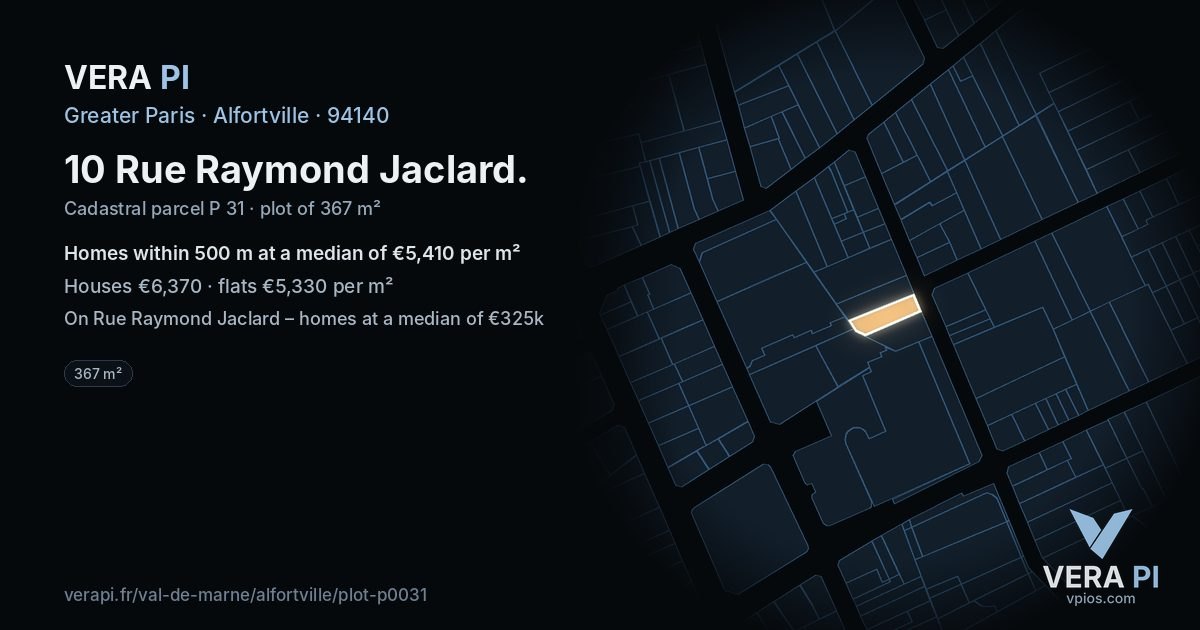 10 Rue Raymond Jaclard, Alfortville at night – the plot lit, the parcels around coloured by the prices near them