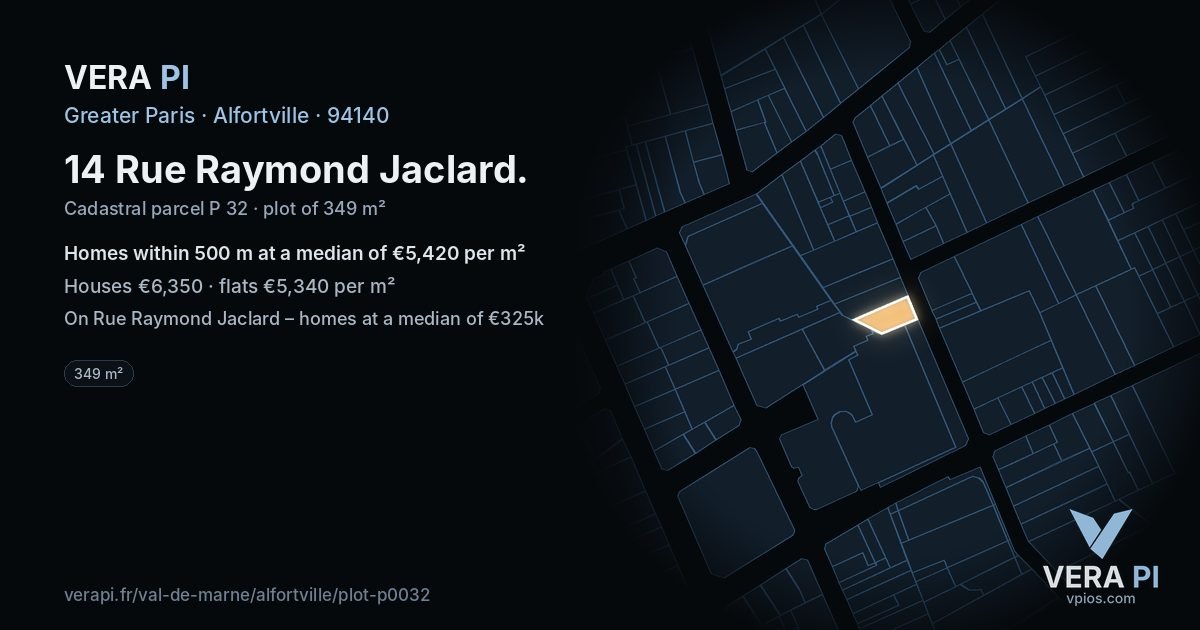 14 Rue Raymond Jaclard, Alfortville at night – the plot lit, the parcels around coloured by the prices near them