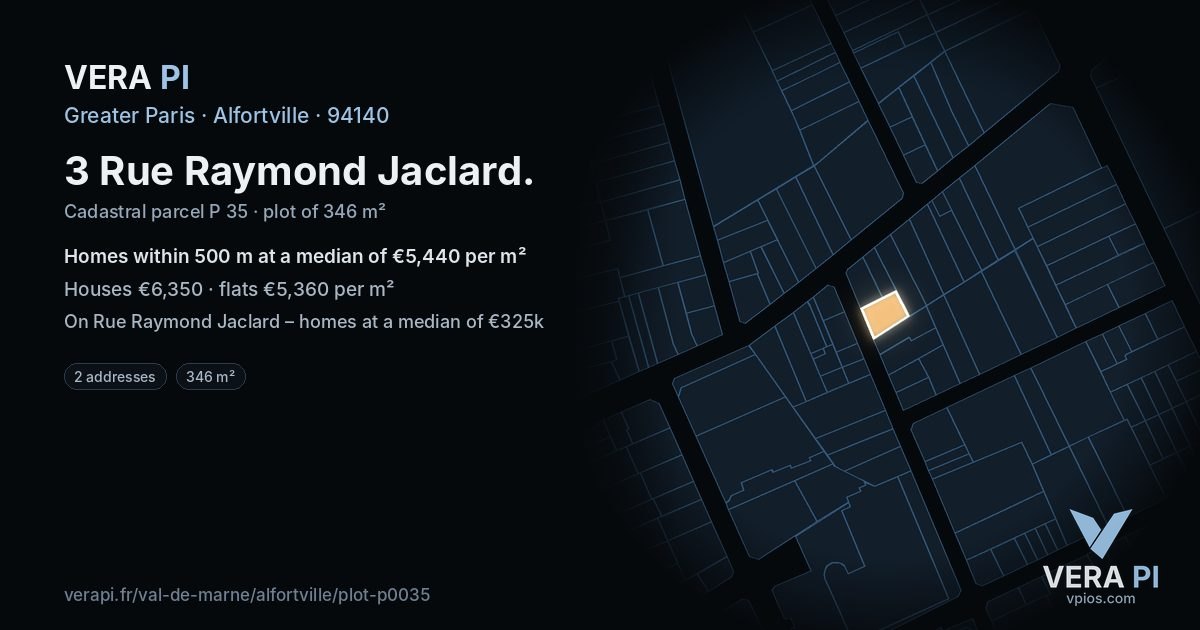 3 Rue Raymond Jaclard, Alfortville at night – the plot lit, the parcels around coloured by the prices near them