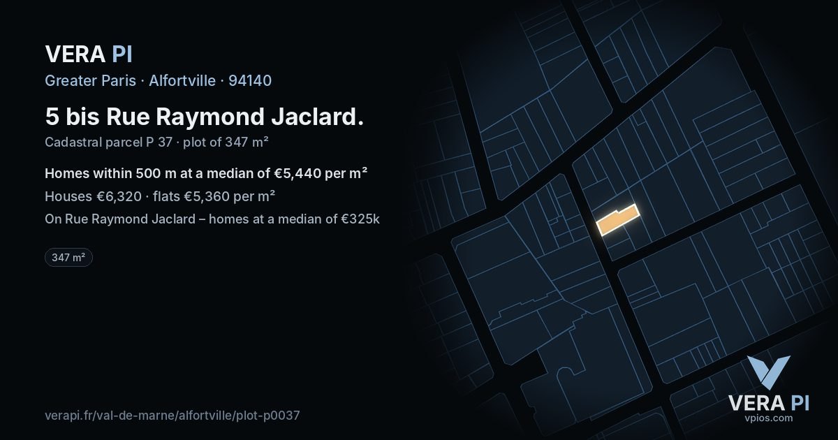5 bis Rue Raymond Jaclard, Alfortville at night – the plot lit, the parcels around coloured by the prices near them
