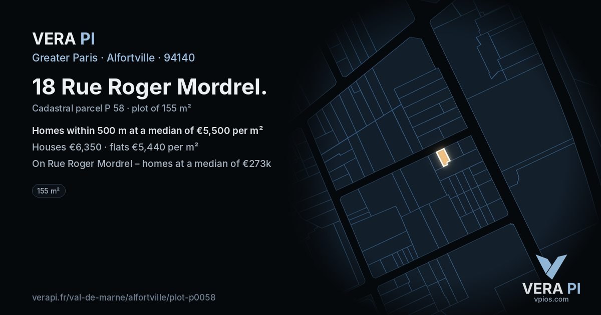 18 Rue Roger Mordrel, Alfortville at night – the plot lit, the parcels around coloured by the prices near them