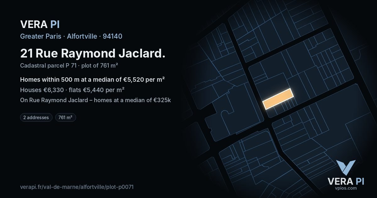 21 Rue Raymond Jaclard, Alfortville at night – the plot lit, the parcels around coloured by the prices near them