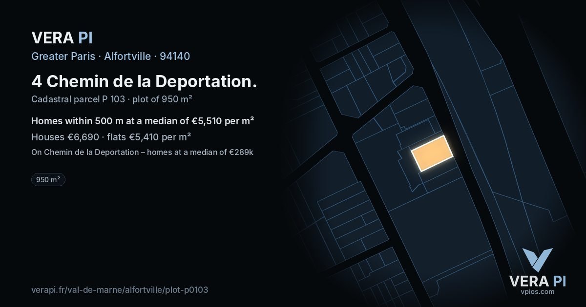 4 Chemin de la Deportation, Alfortville at night – the plot lit, the parcels around coloured by the prices near them