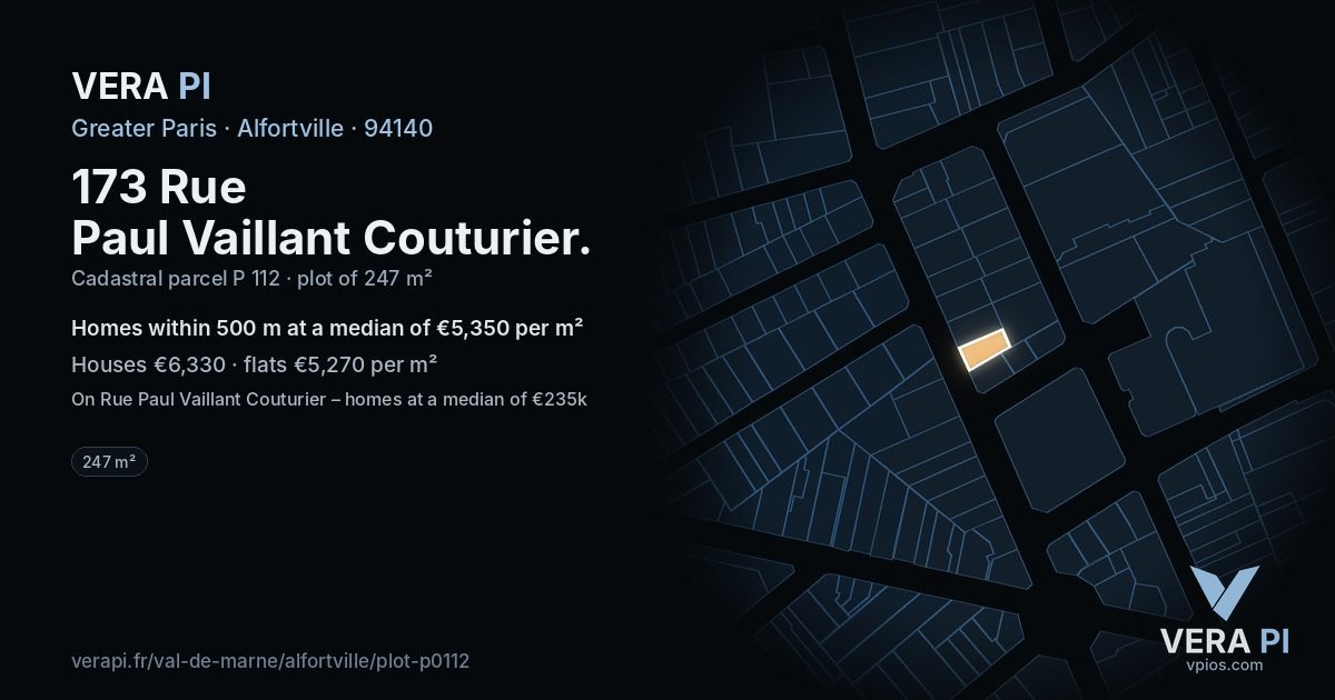 173 Rue Paul Vaillant Couturier, Alfortville at night – the plot lit, the parcels around coloured by the prices near them