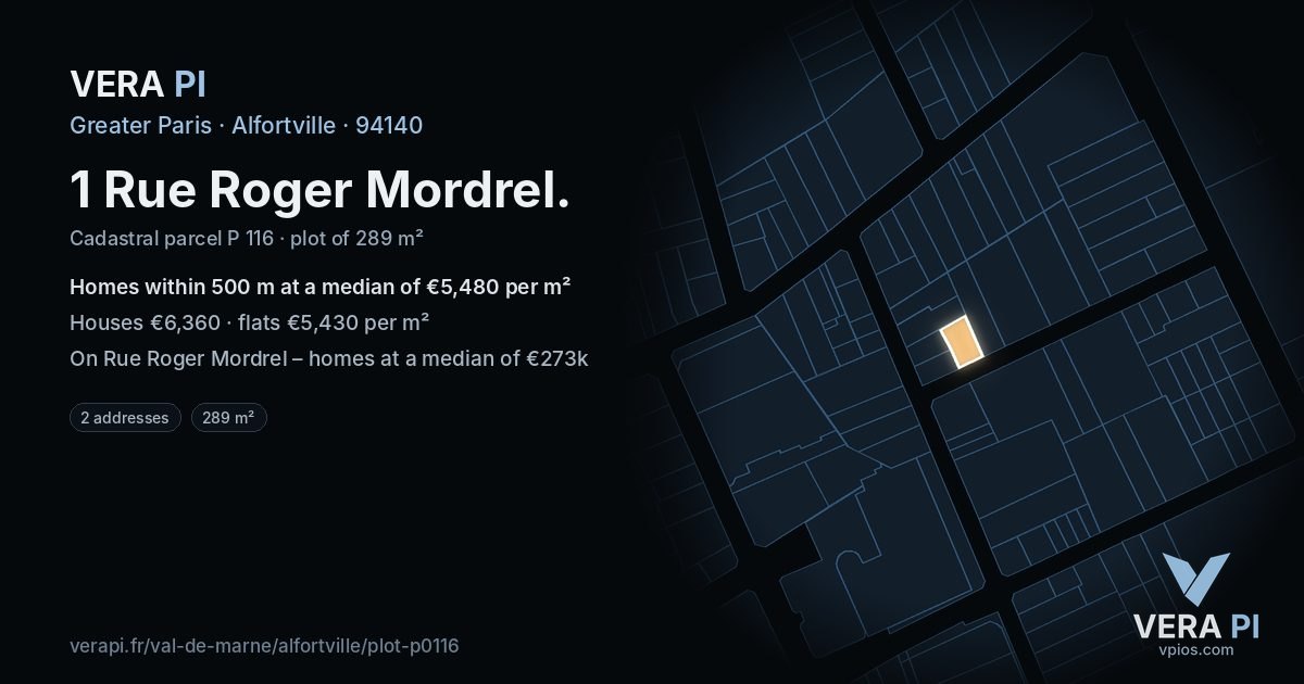 1 Rue Roger Mordrel, Alfortville at night – the plot lit, the parcels around coloured by the prices near them