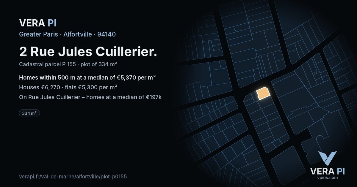 2 Rue Jules Cuillerier, Alfortville at night – the plot lit, the parcels around coloured by the prices near them