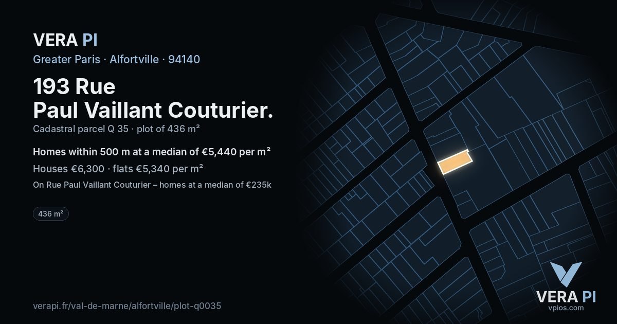 193 Rue Paul Vaillant Couturier, Alfortville at night – the plot lit, the parcels around coloured by the prices near them