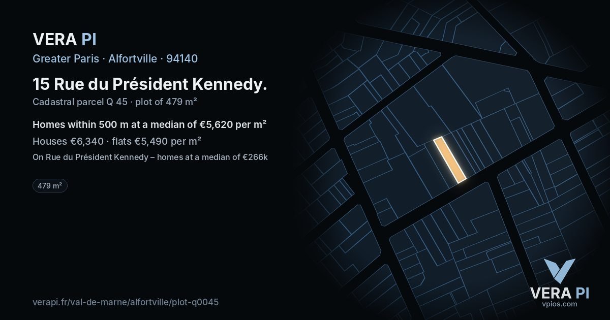 15 Rue du Président Kennedy, Alfortville at night – the plot lit, the parcels around coloured by the prices near them