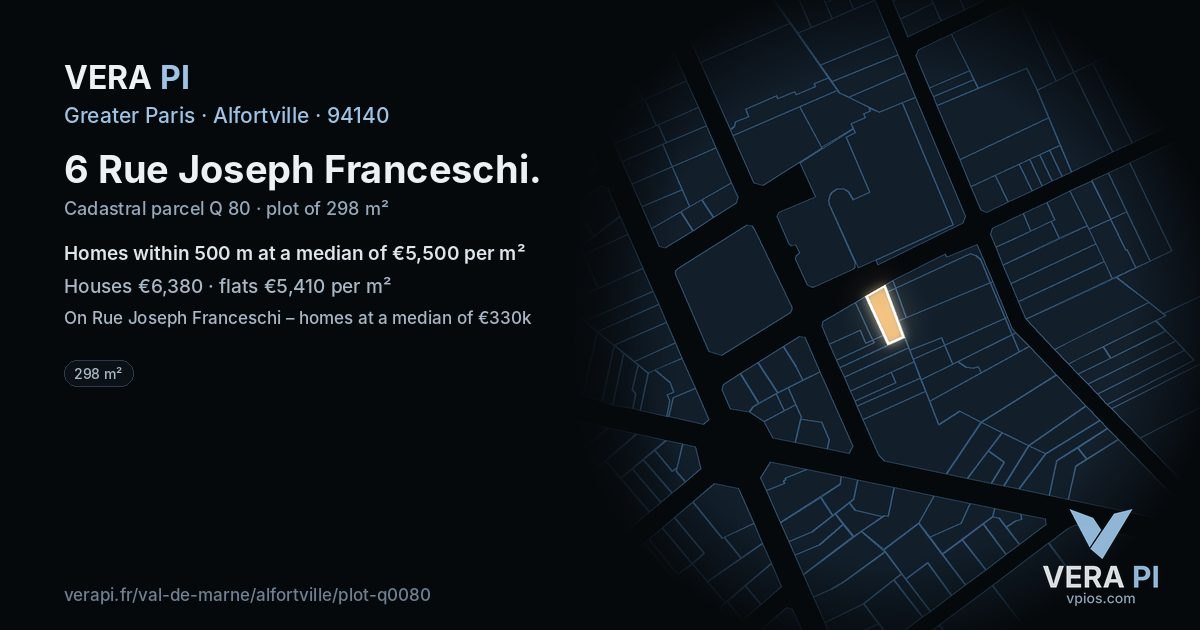 6 Rue Joseph Franceschi, Alfortville at night – the plot lit, the parcels around coloured by the prices near them