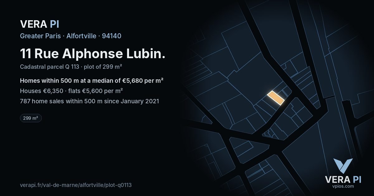 11 Rue Alphonse Lubin, Alfortville at night – the plot lit, the parcels around coloured by the prices near them