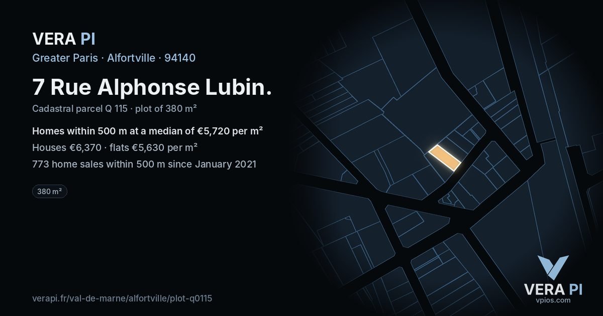 7 Rue Alphonse Lubin, Alfortville at night – the plot lit, the parcels around coloured by the prices near them