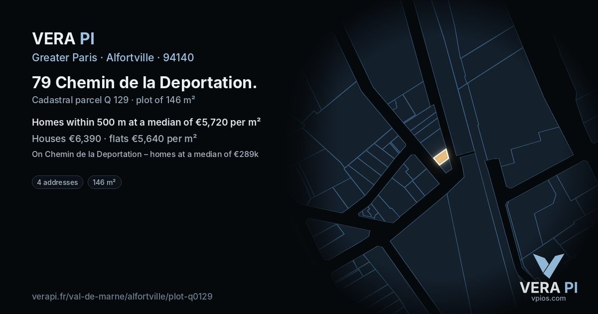 79 Chemin de la Deportation, Alfortville at night – the plot lit, the parcels around coloured by the prices near them