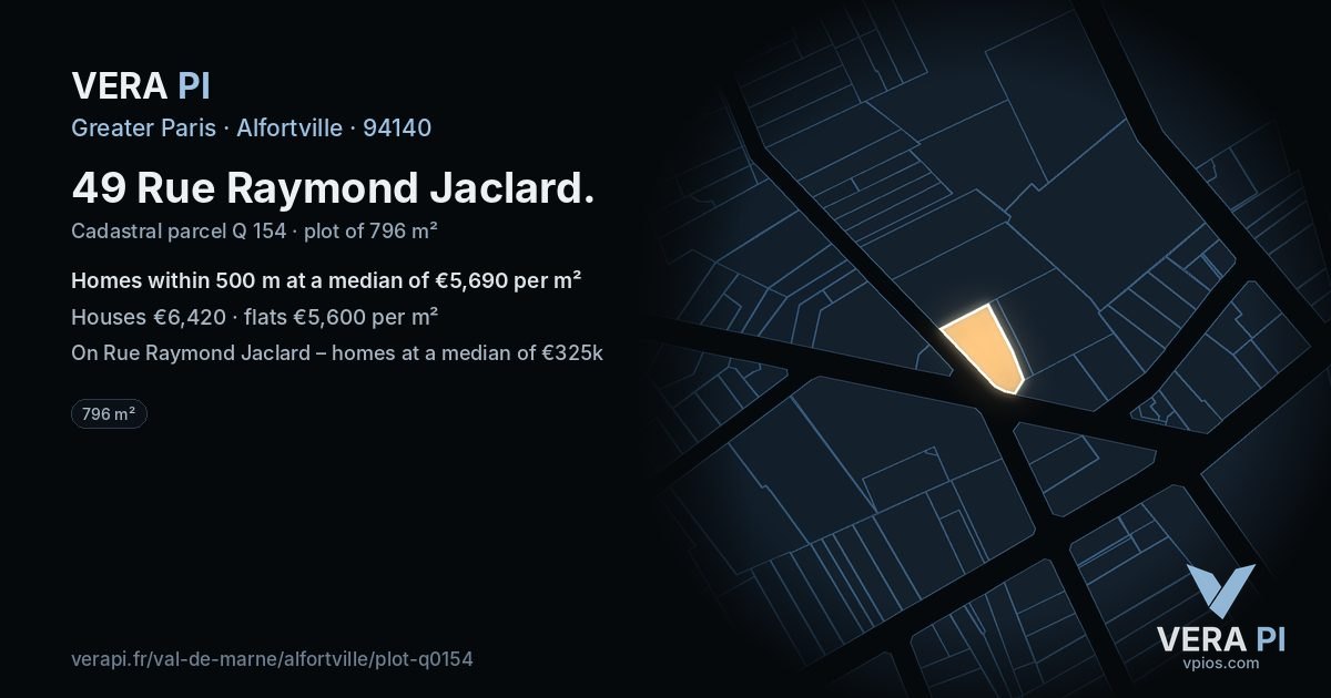 49 Rue Raymond Jaclard, Alfortville at night – the plot lit, the parcels around coloured by the prices near them