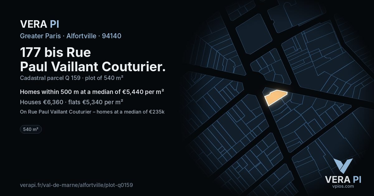 177 bis Rue Paul Vaillant Couturier, Alfortville at night – the plot lit, the parcels around coloured by the prices near them
