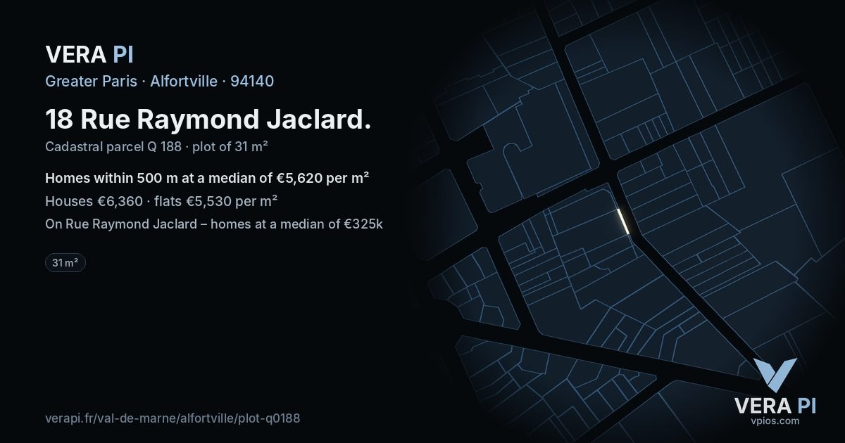 18 Rue Raymond Jaclard, Alfortville at night – the plot lit, the parcels around coloured by the prices near them