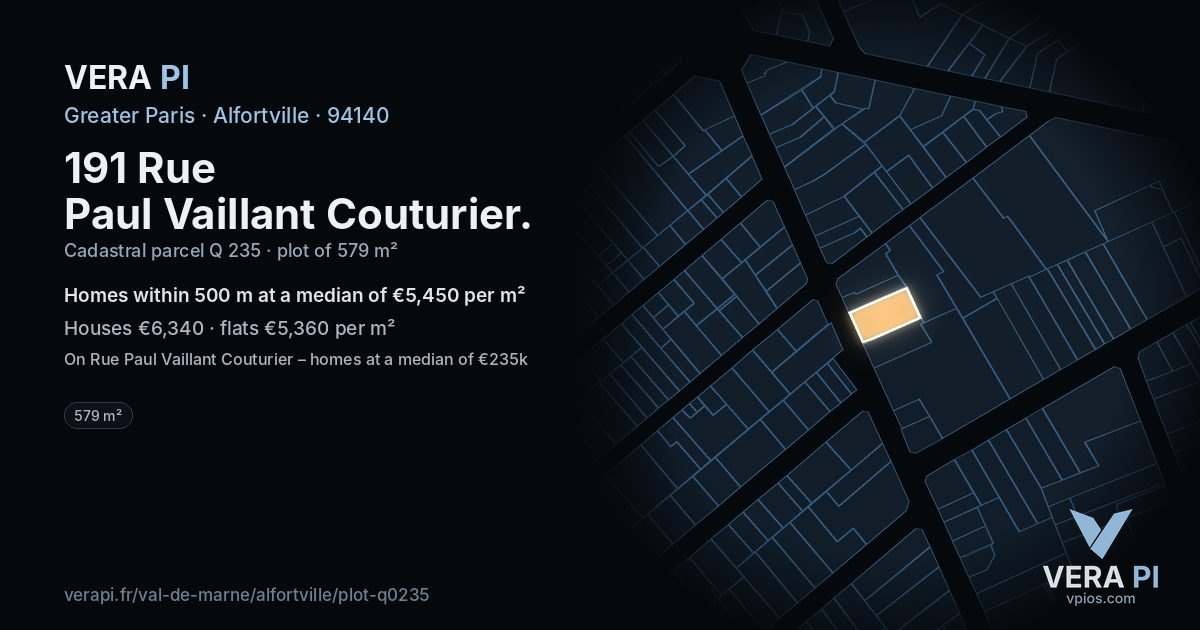191 Rue Paul Vaillant Couturier, Alfortville at night – the plot lit, the parcels around coloured by the prices near them