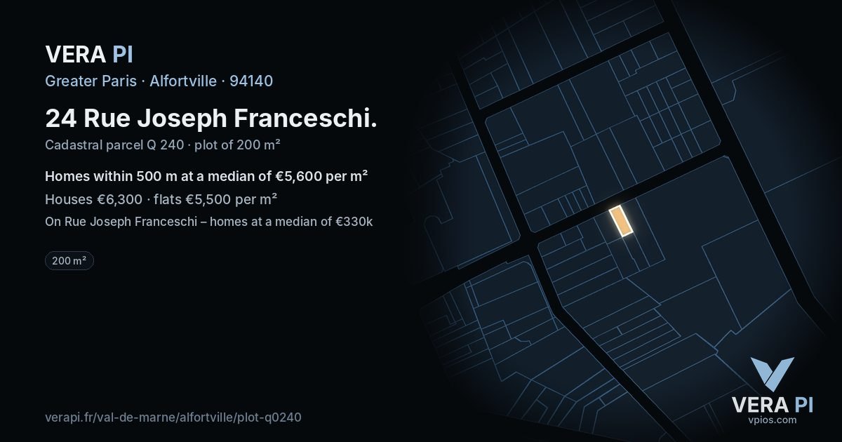 24 Rue Joseph Franceschi, Alfortville at night – the plot lit, the parcels around coloured by the prices near them