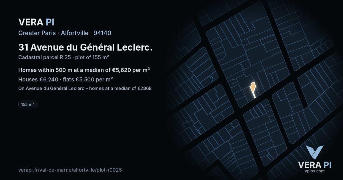 31 Avenue du Général Leclerc, Alfortville at night – the plot lit, the parcels around coloured by the prices near them