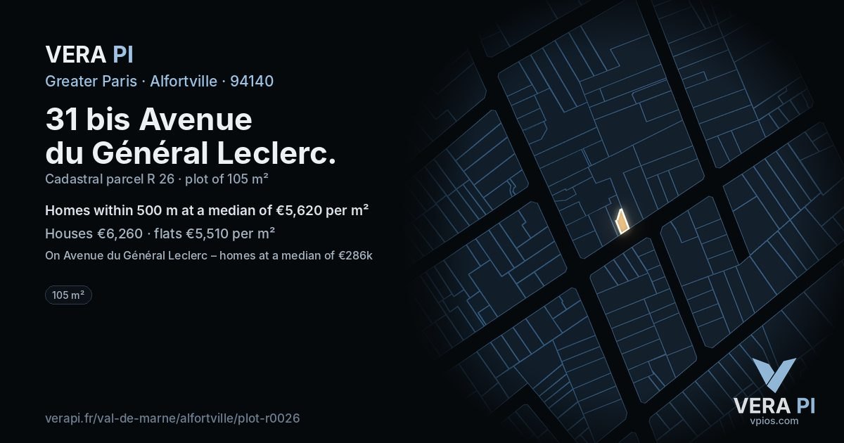 31 bis Avenue du Général Leclerc, Alfortville at night – the plot lit, the parcels around coloured by the prices near them