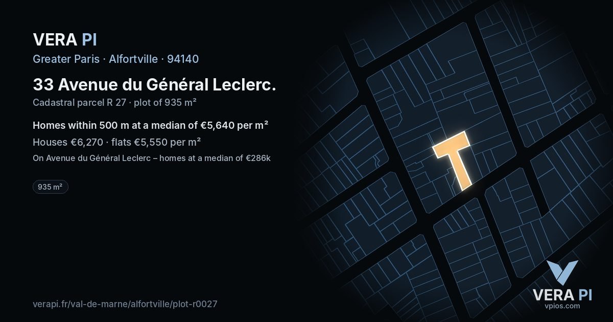 33 Avenue du Général Leclerc, Alfortville at night – the plot lit, the parcels around coloured by the prices near them