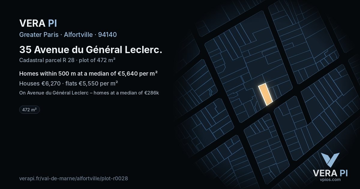 35 Avenue du Général Leclerc, Alfortville at night – the plot lit, the parcels around coloured by the prices near them