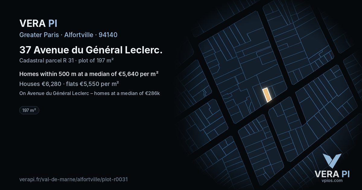 37 Avenue du Général Leclerc, Alfortville at night – the plot lit, the parcels around coloured by the prices near them