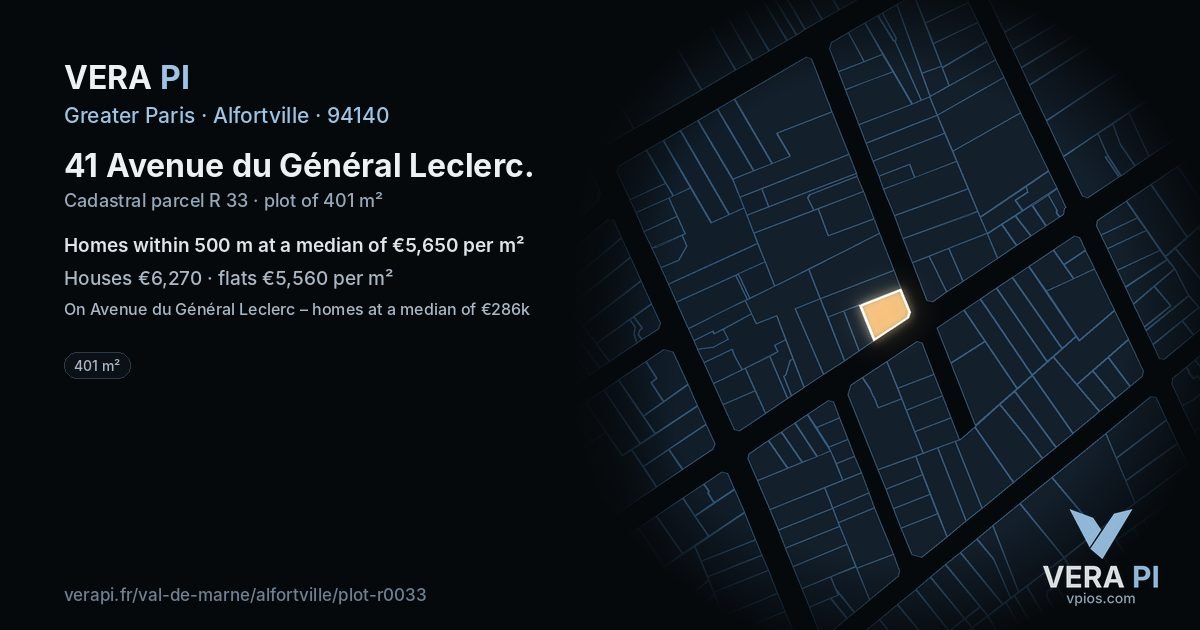 41 Avenue du Général Leclerc, Alfortville at night – the plot lit, the parcels around coloured by the prices near them