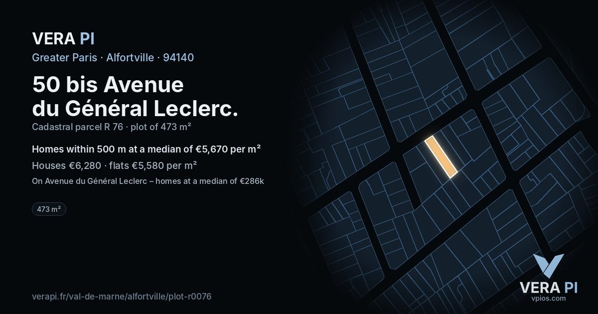 50 bis Avenue du Général Leclerc, Alfortville at night – the plot lit, the parcels around coloured by the prices near them