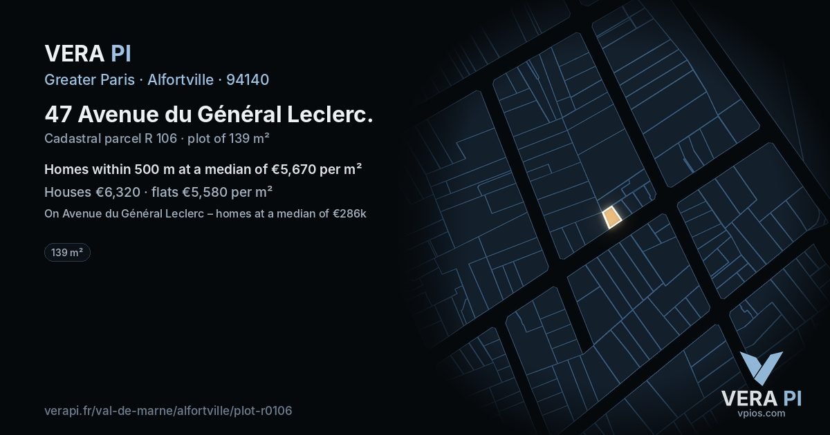 47 Avenue du Général Leclerc, Alfortville at night – the plot lit, the parcels around coloured by the prices near them
