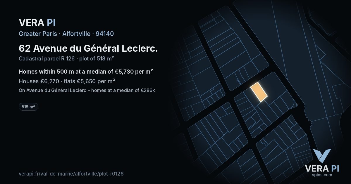 62 Avenue du Général Leclerc, Alfortville at night – the plot lit, the parcels around coloured by the prices near them