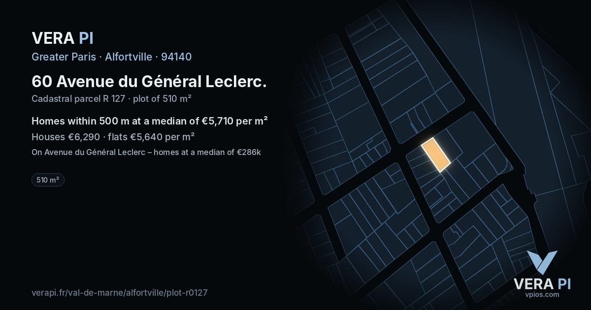 60 Avenue du Général Leclerc, Alfortville at night – the plot lit, the parcels around coloured by the prices near them