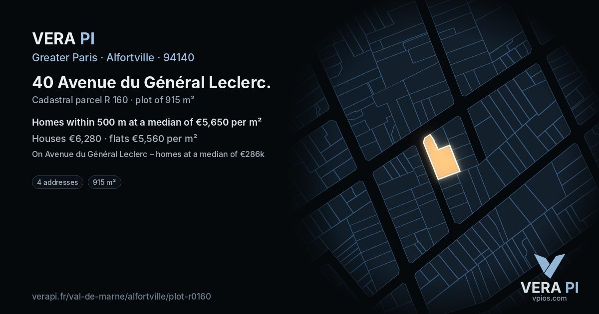 40 Avenue du Général Leclerc, Alfortville at night – the plot lit, the parcels around coloured by the prices near them