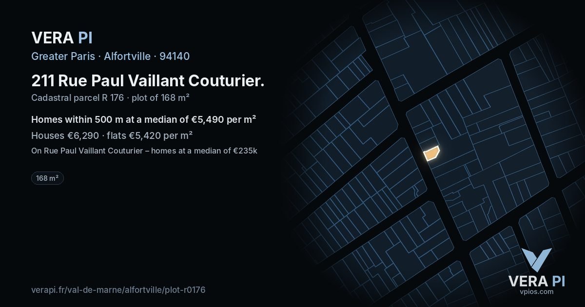 211 Rue Paul Vaillant Couturier, Alfortville at night – the plot lit, the parcels around coloured by the prices near them