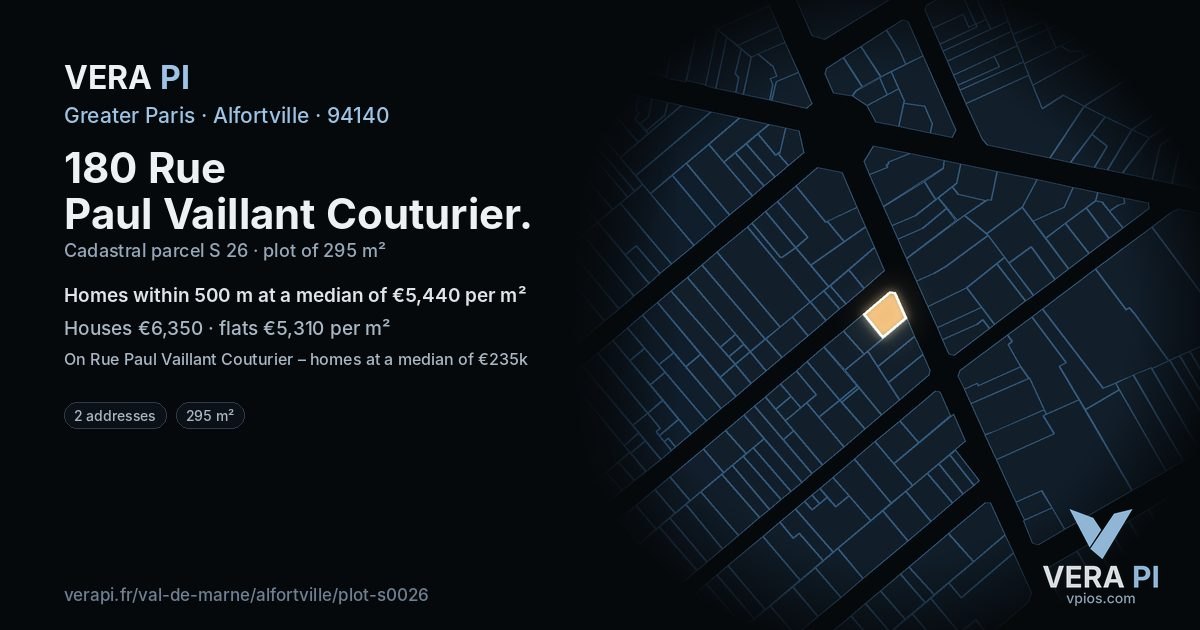 180 Rue Paul Vaillant Couturier, Alfortville at night – the plot lit, the parcels around coloured by the prices near them
