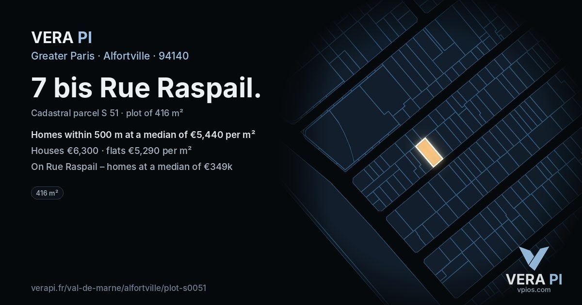 7 bis Rue Raspail, Alfortville at night – the plot lit, the parcels around coloured by the prices near them