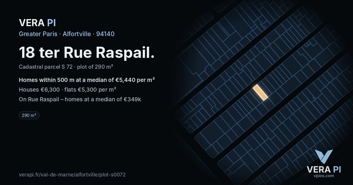 18 ter Rue Raspail, Alfortville at night – the plot lit, the parcels around coloured by the prices near them