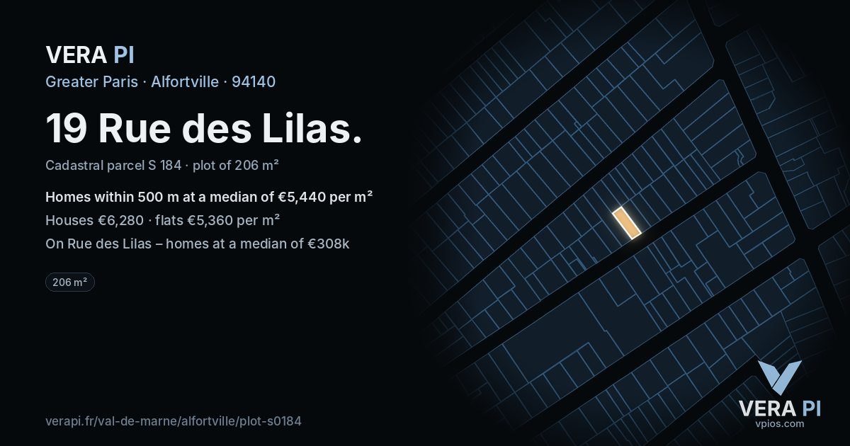 19 Rue des Lilas, Alfortville at night – the plot lit, the parcels around coloured by the prices near them