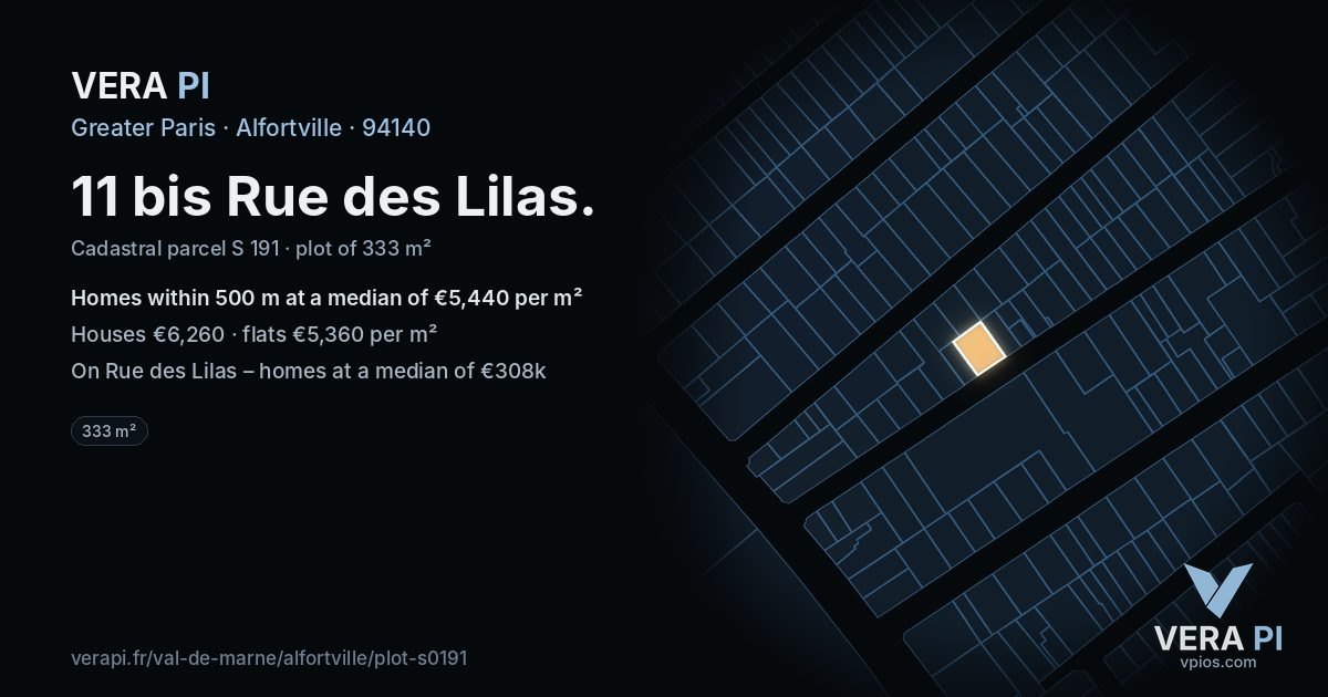 11 bis Rue des Lilas, Alfortville at night – the plot lit, the parcels around coloured by the prices near them