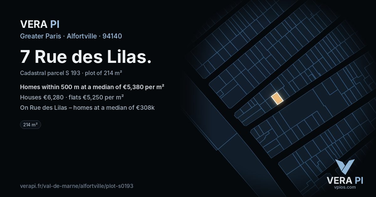 7 Rue des Lilas, Alfortville at night – the plot lit, the parcels around coloured by the prices near them