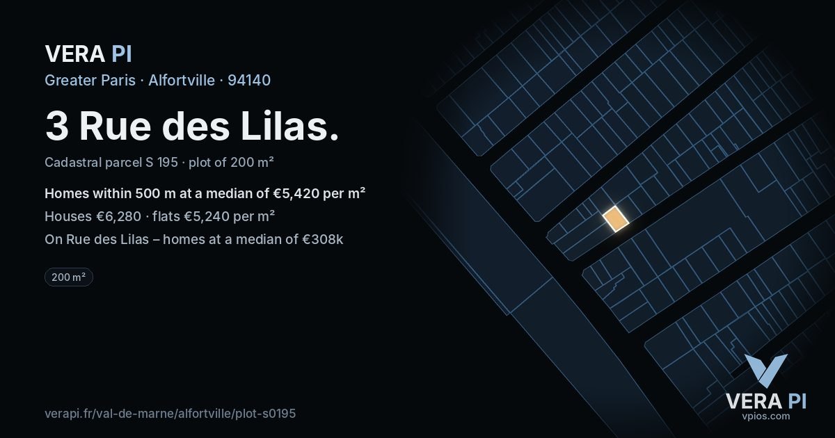 3 Rue des Lilas, Alfortville at night – the plot lit, the parcels around coloured by the prices near them