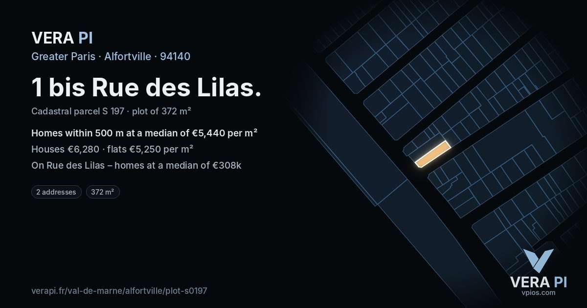 1 bis Rue des Lilas, Alfortville at night – the plot lit, the parcels around coloured by the prices near them