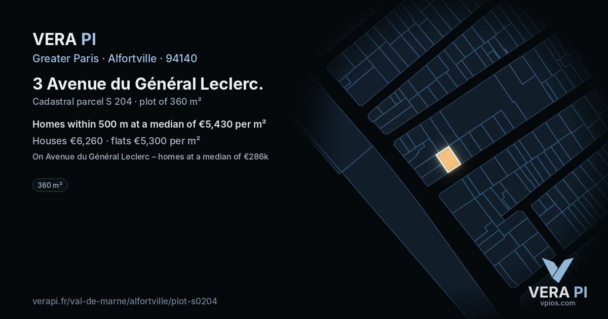 3 Avenue du Général Leclerc, Alfortville at night – the plot lit, the parcels around coloured by the prices near them