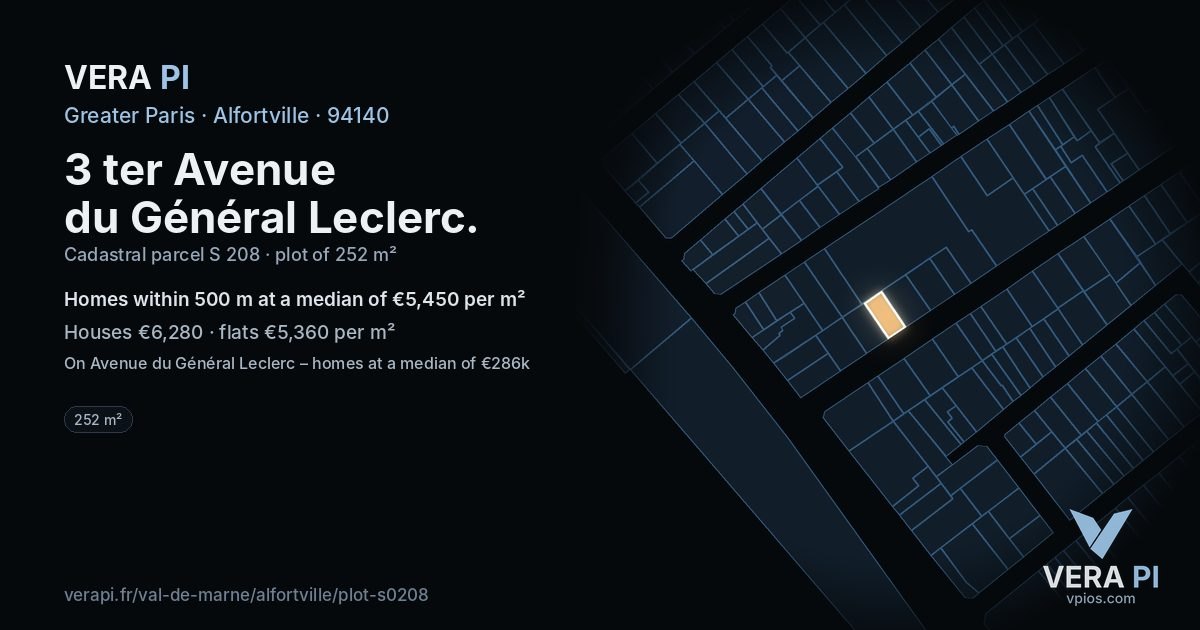 3 ter Avenue du Général Leclerc, Alfortville at night – the plot lit, the parcels around coloured by the prices near them