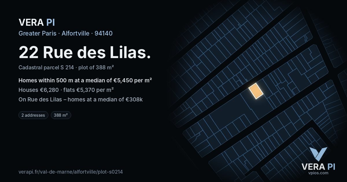 22 Rue des Lilas, Alfortville at night – the plot lit, the parcels around coloured by the prices near them