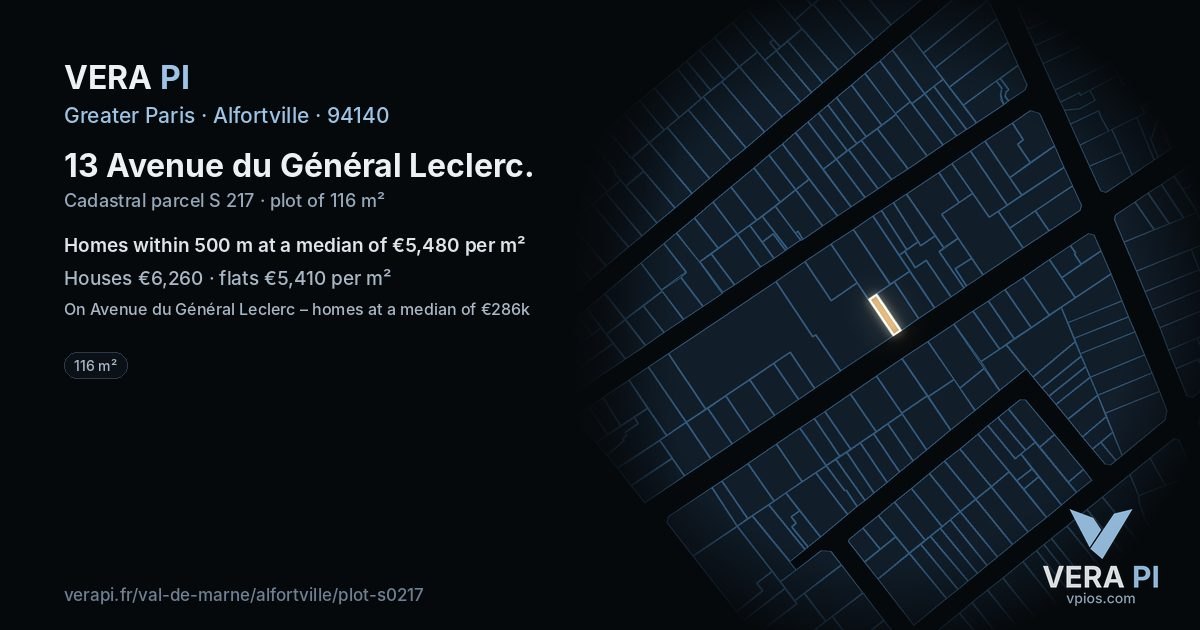 13 Avenue du Général Leclerc, Alfortville at night – the plot lit, the parcels around coloured by the prices near them